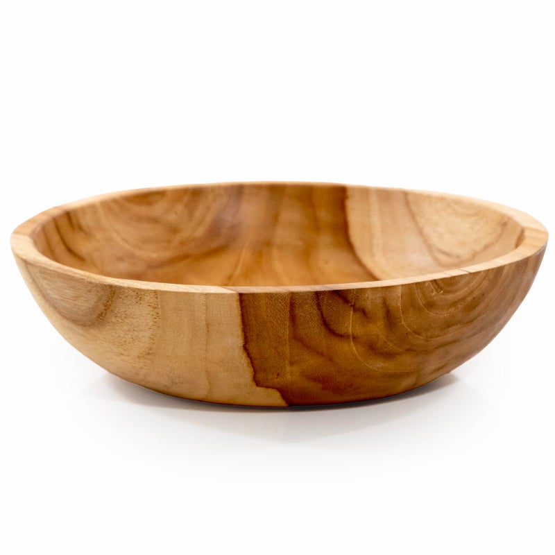 ANDALUCA Rustic Teak Wood Hand Carved Organic Bowl (11"-12" Diameter) - Image 2